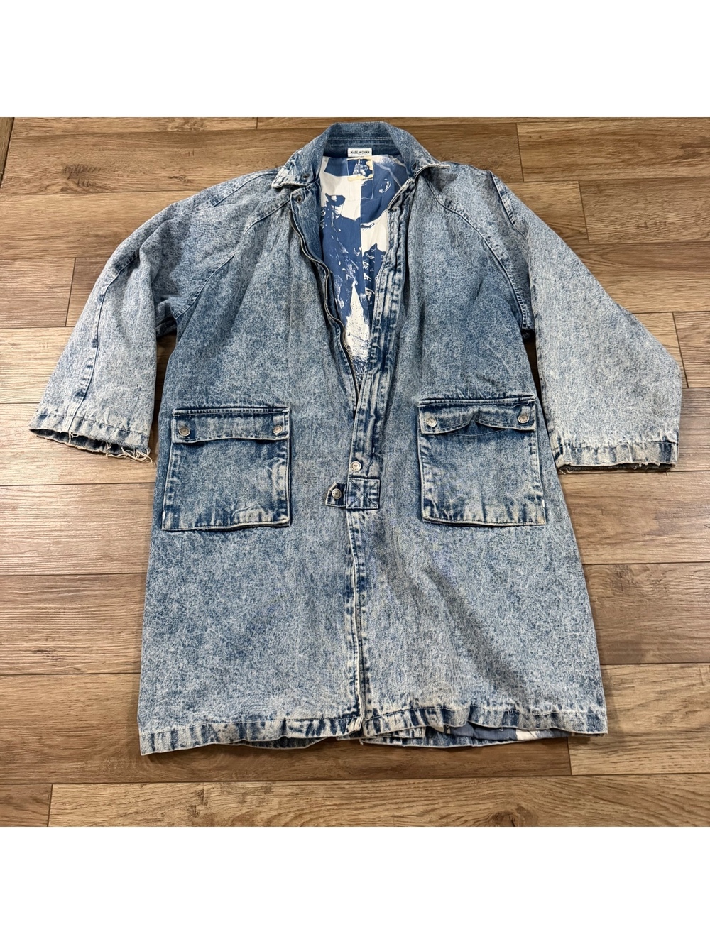 Vtg 80s Michael Sloan Acid Wash Denim Trench Coat XL